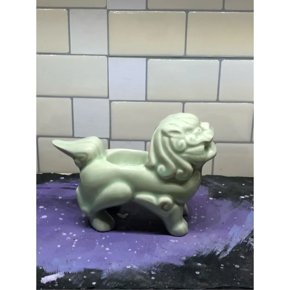 Foo Dog Candle Holder—VNT MCM Celadon Green Asian Style Figure